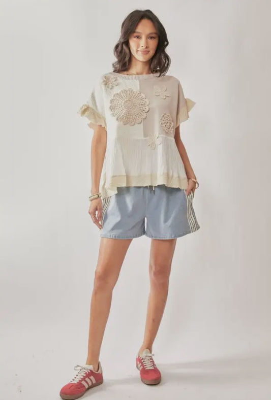 Sweater Textured Ruffle Top