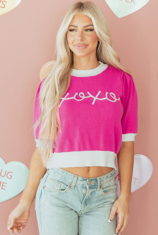 Bright Pink Valentine’s Puff Sweater