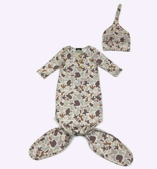 Camo Baby Gown with Matching Hat
