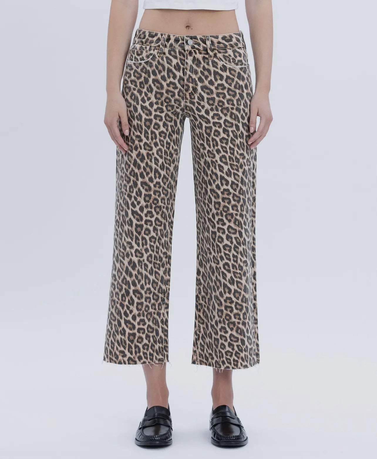 High Rise Animal Print Crop Wide Leg Jeans