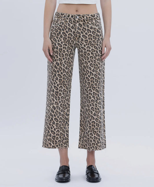 High Rise Animal Print Crop Wide Leg Jeans
