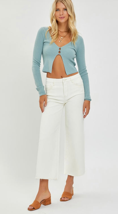 Risen-TUMMY CONTROL HIGH RISE CROP WIDE LEG PANTS