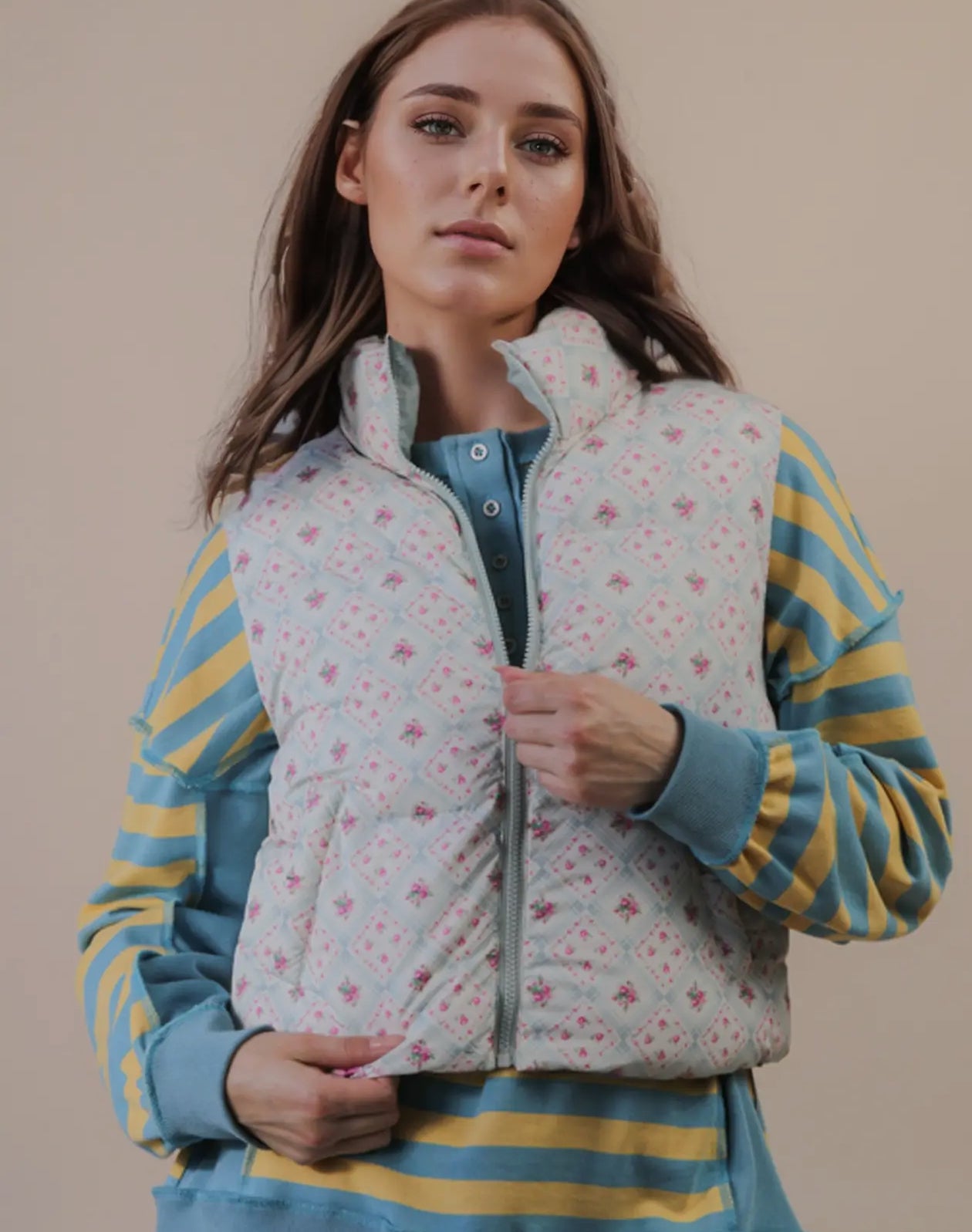 Floral Printer Puffer Vest - Talk of the Town