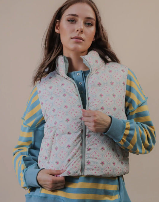 Floral Printer Puffer Vest - Talk of the Town