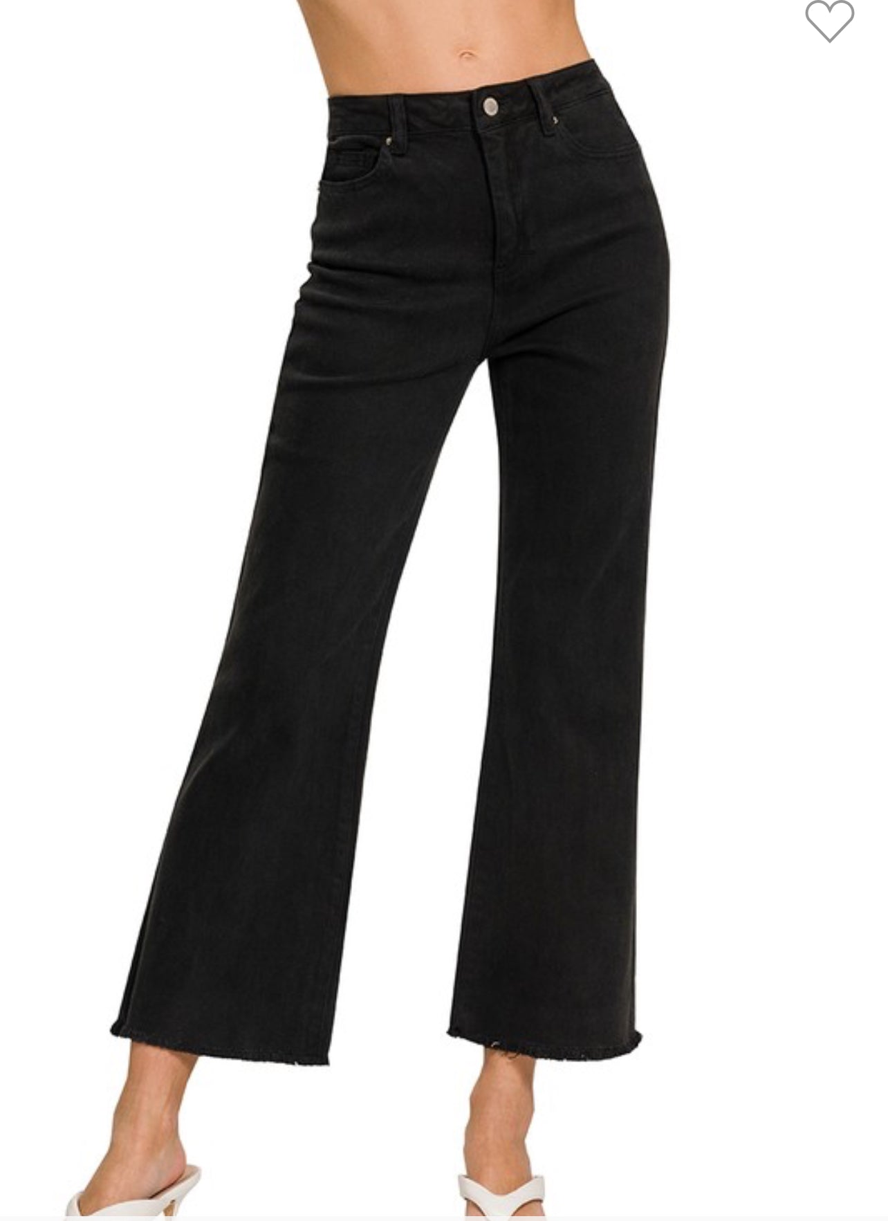 Acid Washed High Waisted Frayed Hem Straight Pants