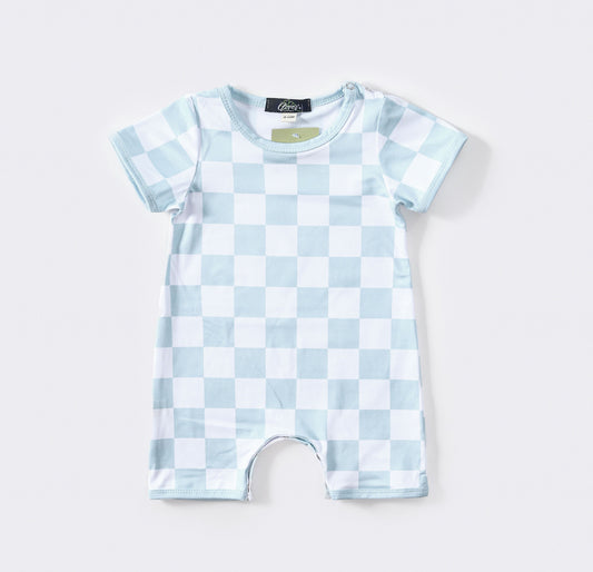 Blue Checkered Boy Romper