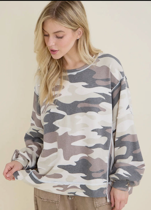 Washed Camo Crew Neck  Sweatshirt - Talk of the Town