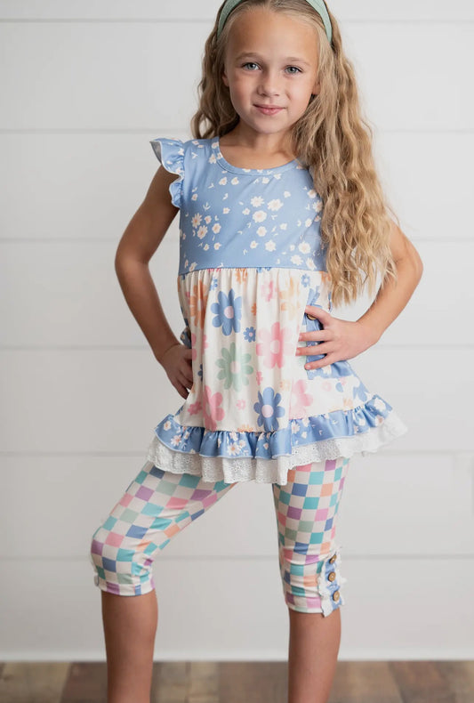 Girls Periwinkle Retro Capri Set