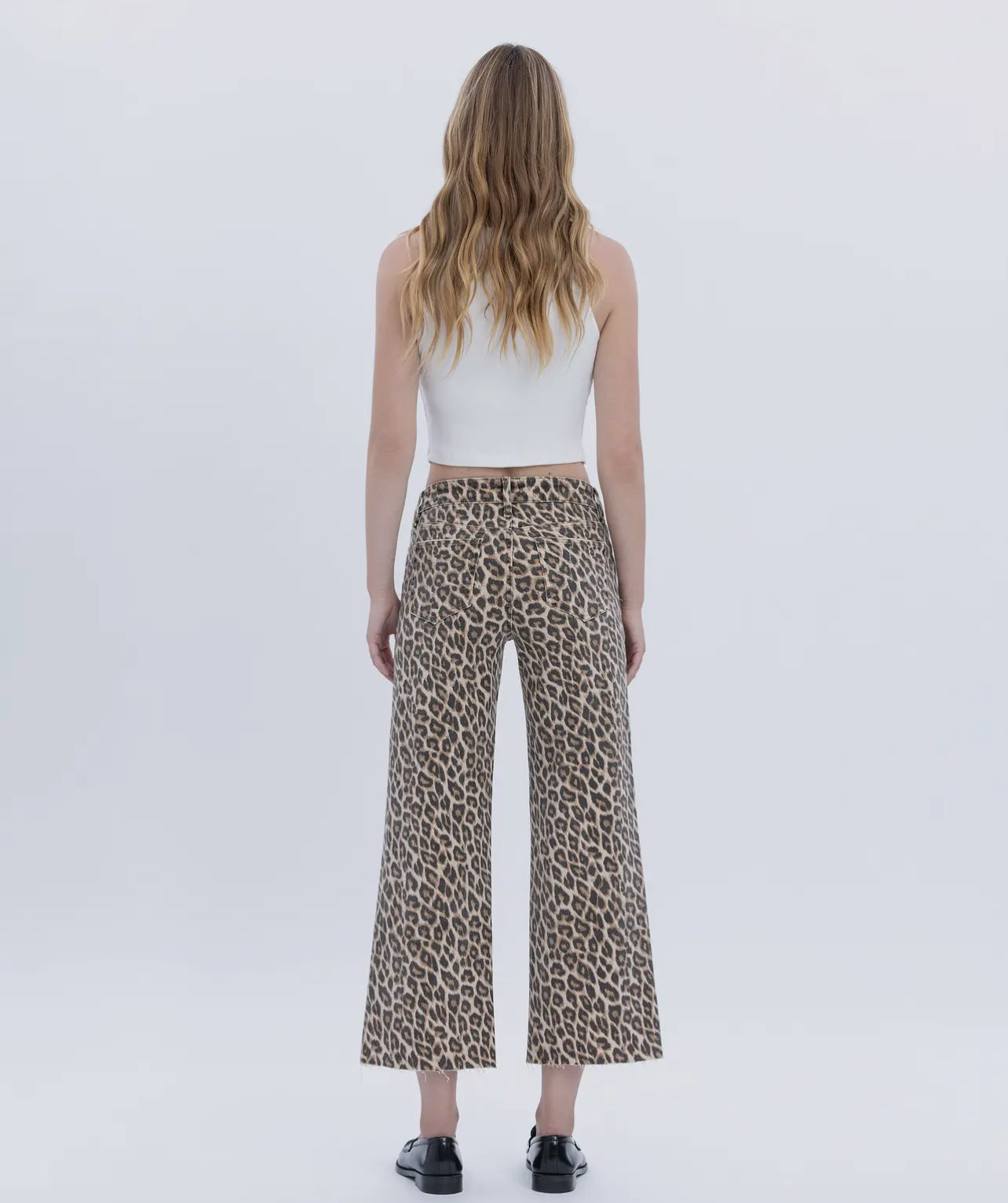 High Rise Animal Print Crop Wide Leg Jeans