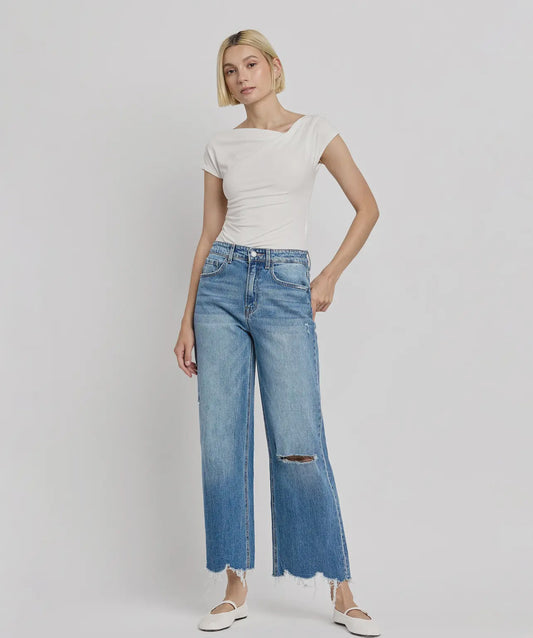 Vervet High Rise Distressed Hem Crop Wide Leg Jeans