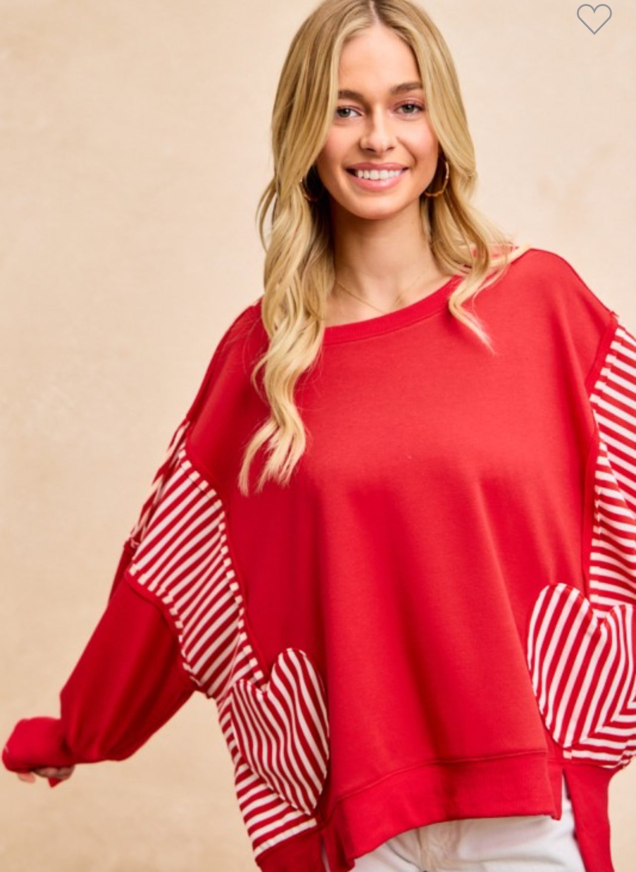 French Terry White Combo Heart Pocket Top