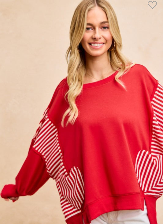 French Terry White Combo Heart Pocket Top