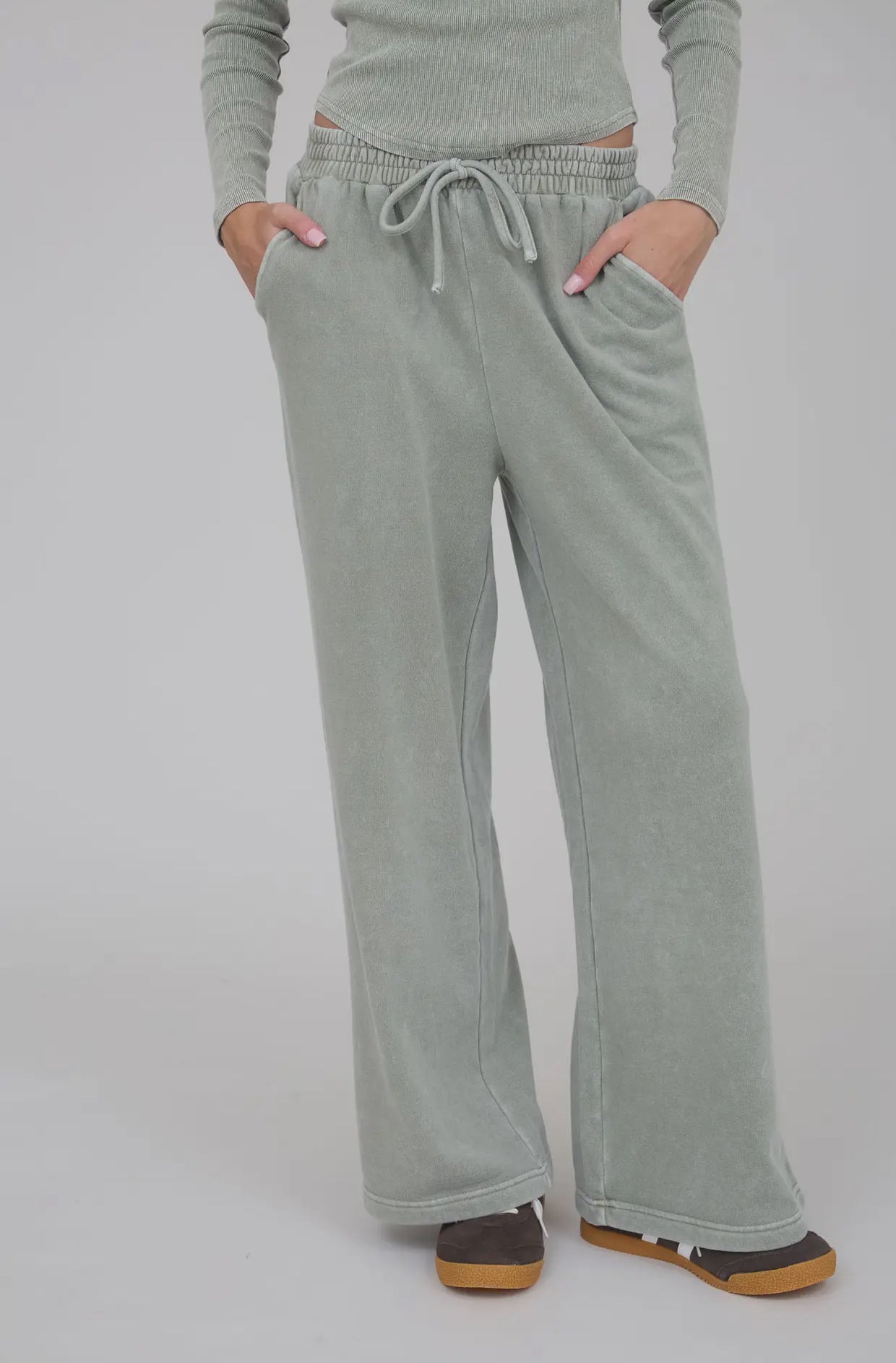 Washed Wide Leg Drawstring Lounge Pants