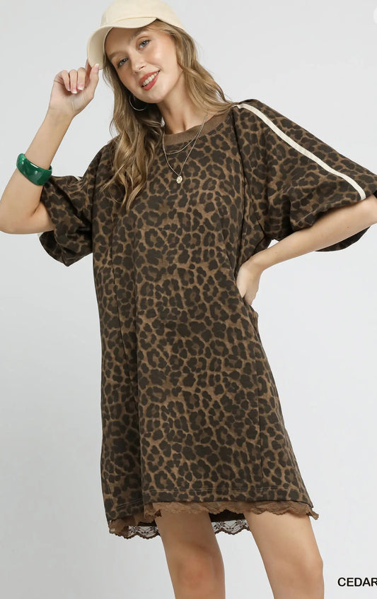 Leopard Print Puff Sleeve Dress
