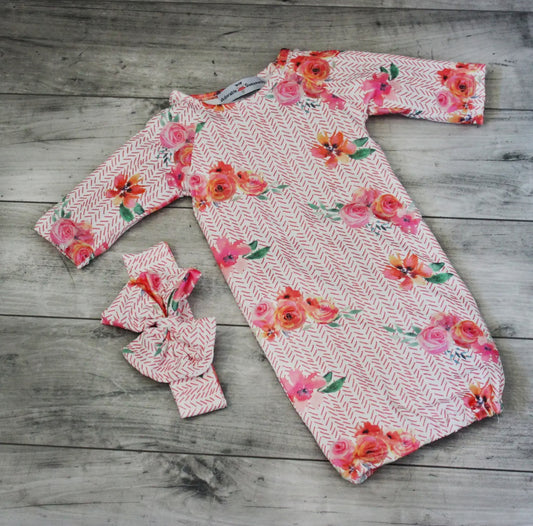 Infant Peach Rose Baby Gown Set