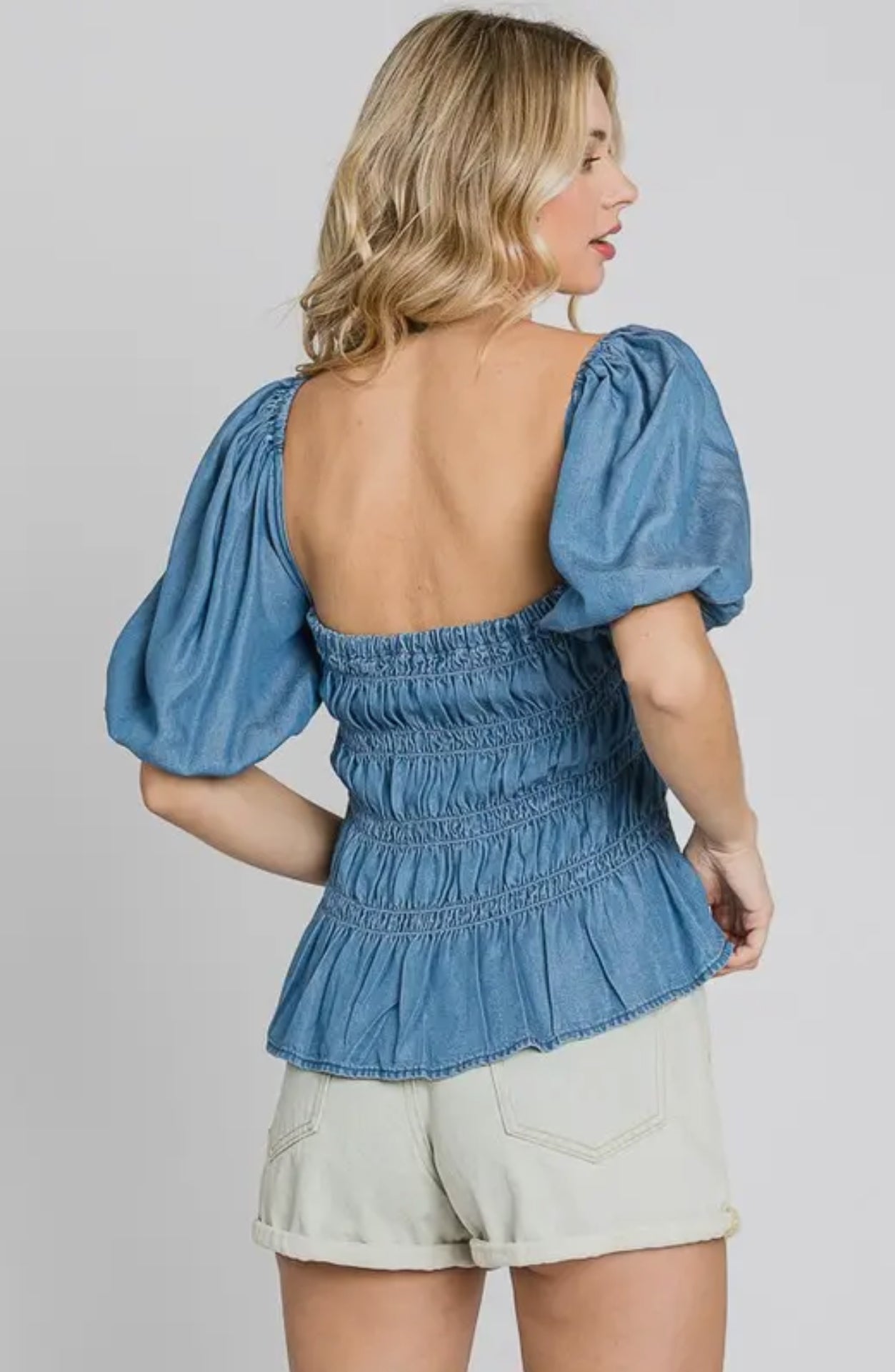 Denim Smocked Top