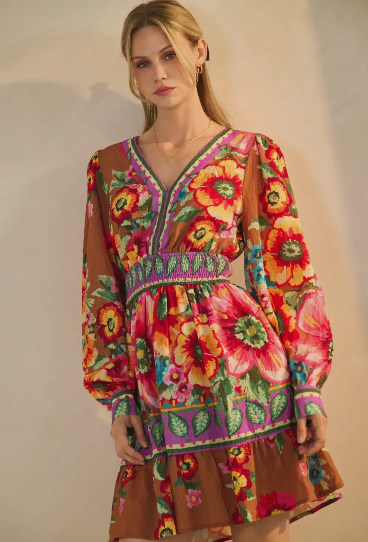Floral Border Printed Mini Dress