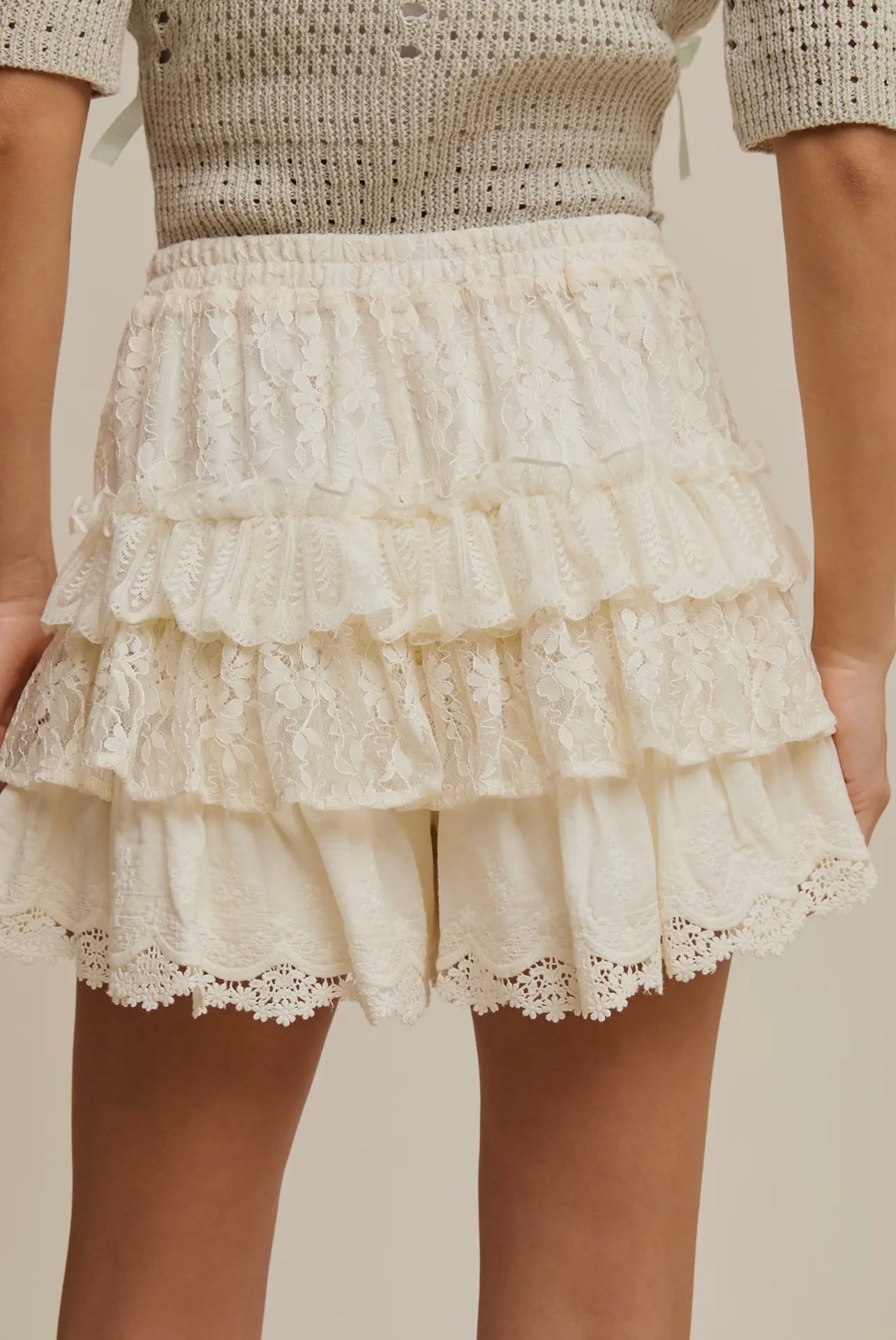 Lace Tiered Shorts With Ruffle Details