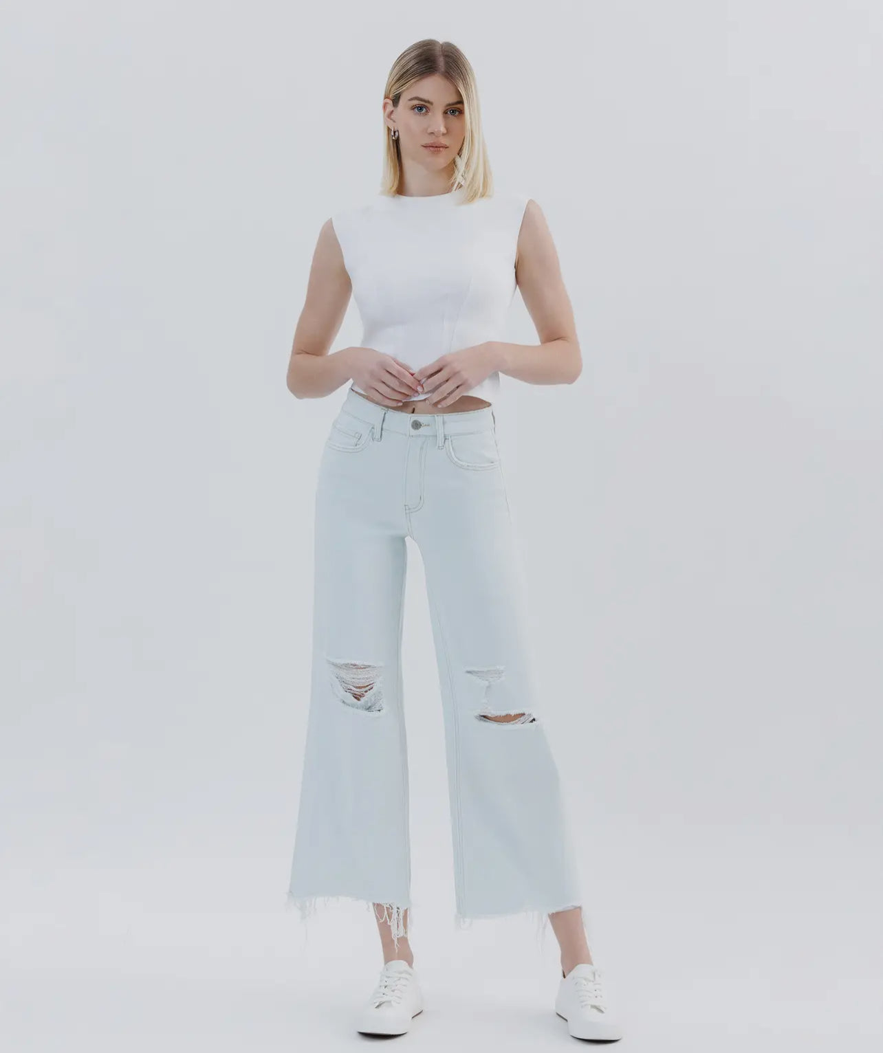 Vervet High Rise Distressed Crop Wide Leg Jeans