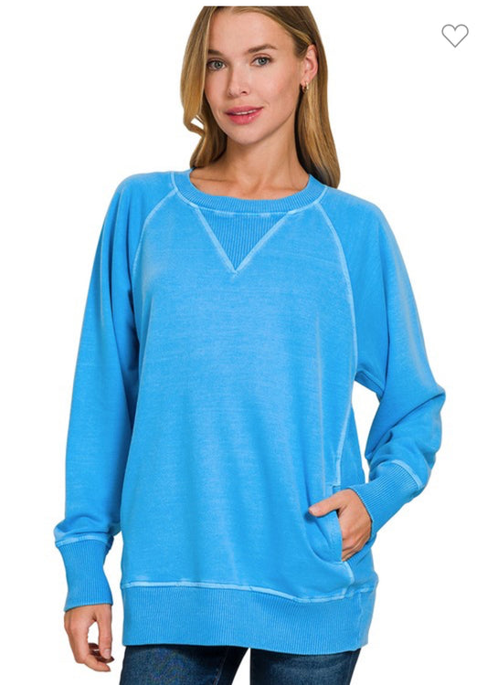 Pigment Dyed French Terry Pullover With Pockets