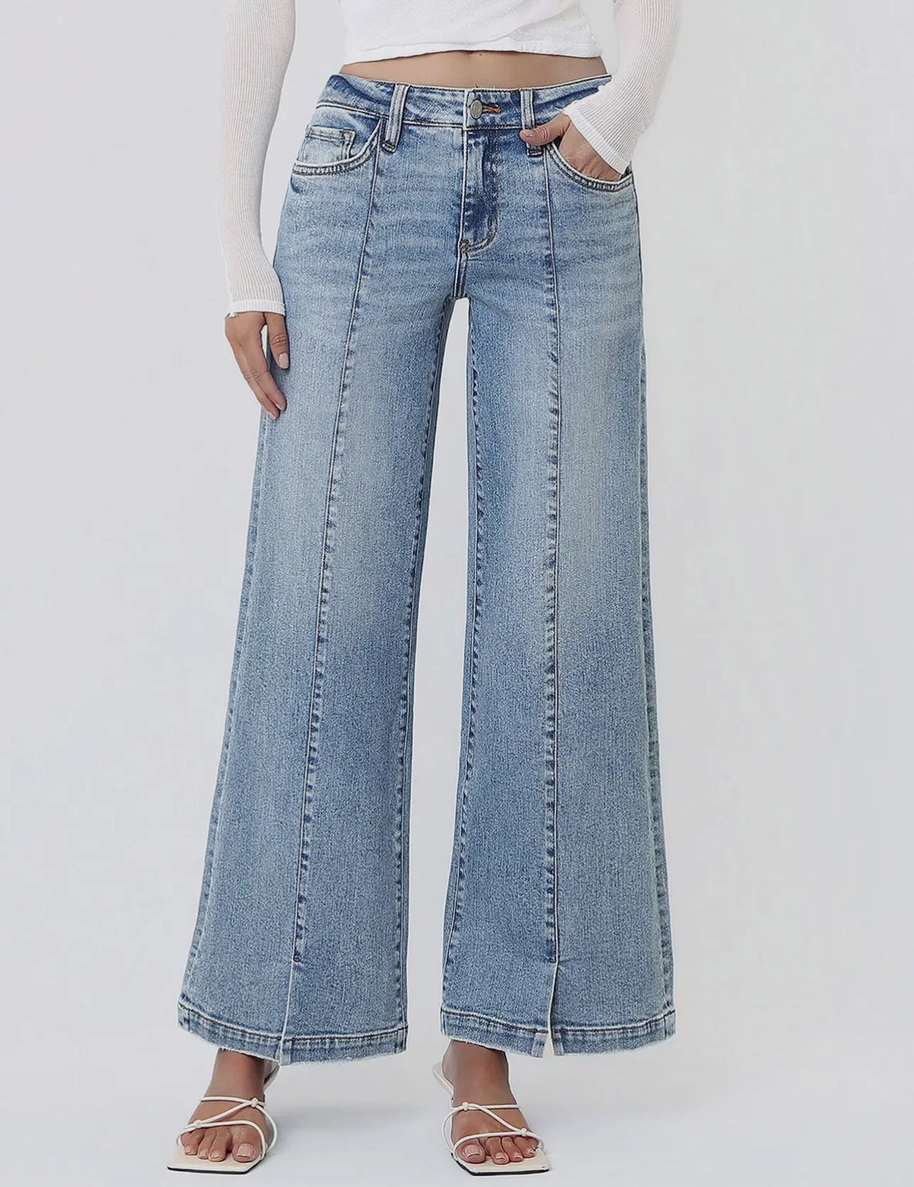 Mid Rise Seam Detail With Front Slit Jeans