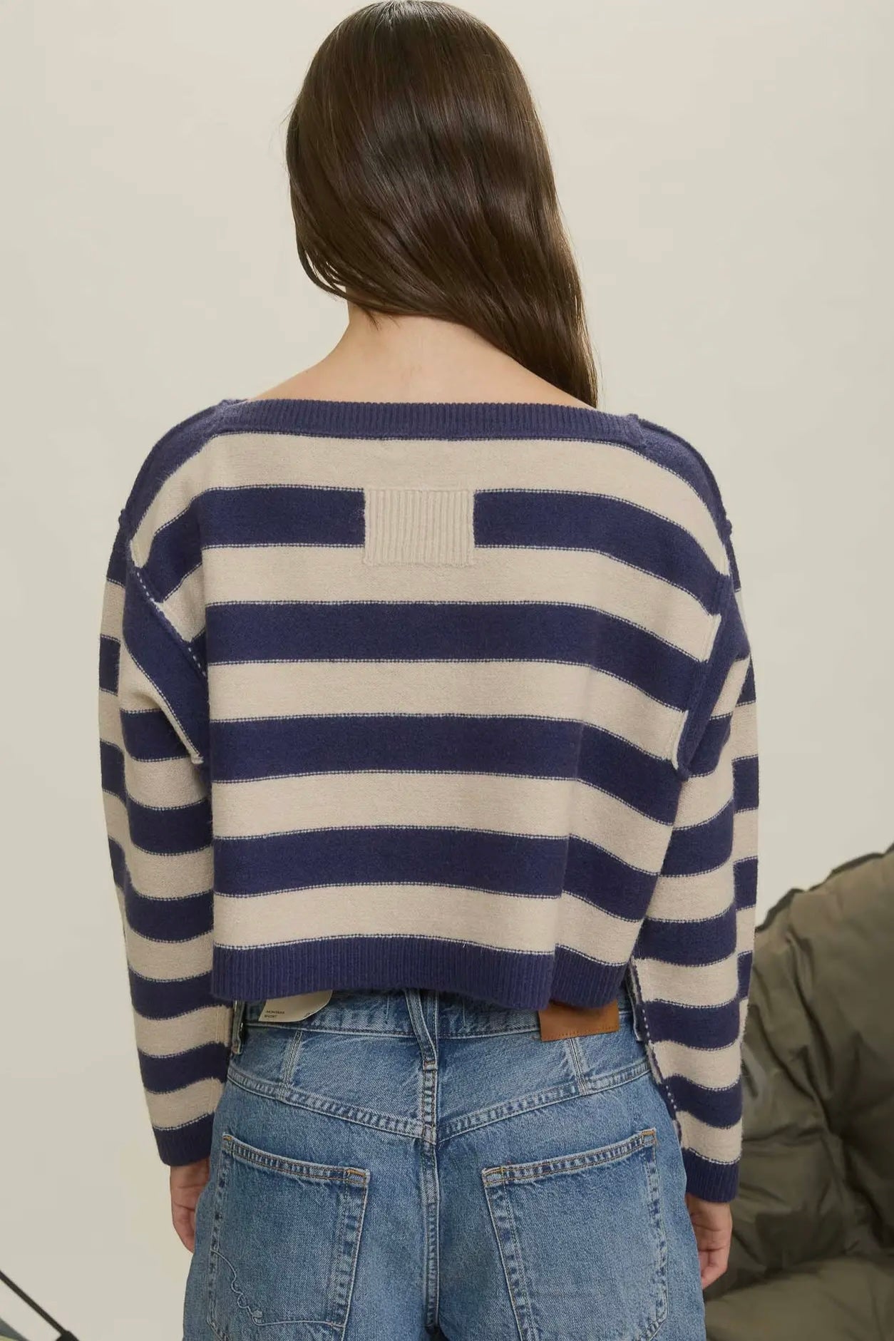 Stripe Exposed Seam Long Sleeve Sweater