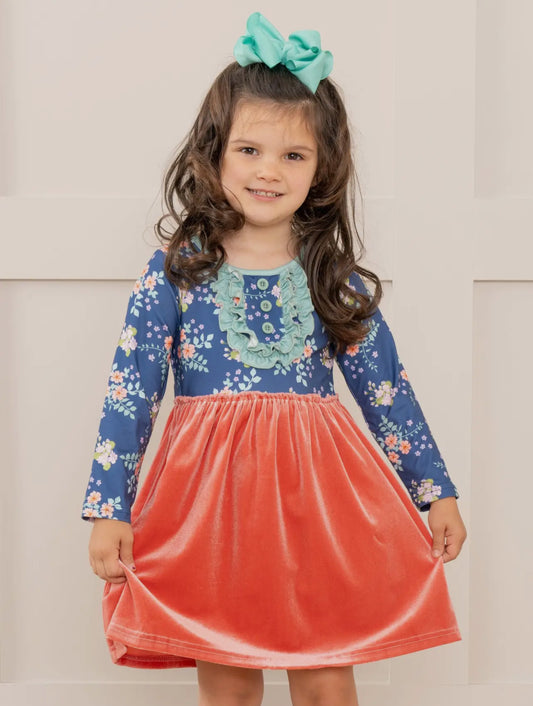 Rose Velvet Ruffle Dress