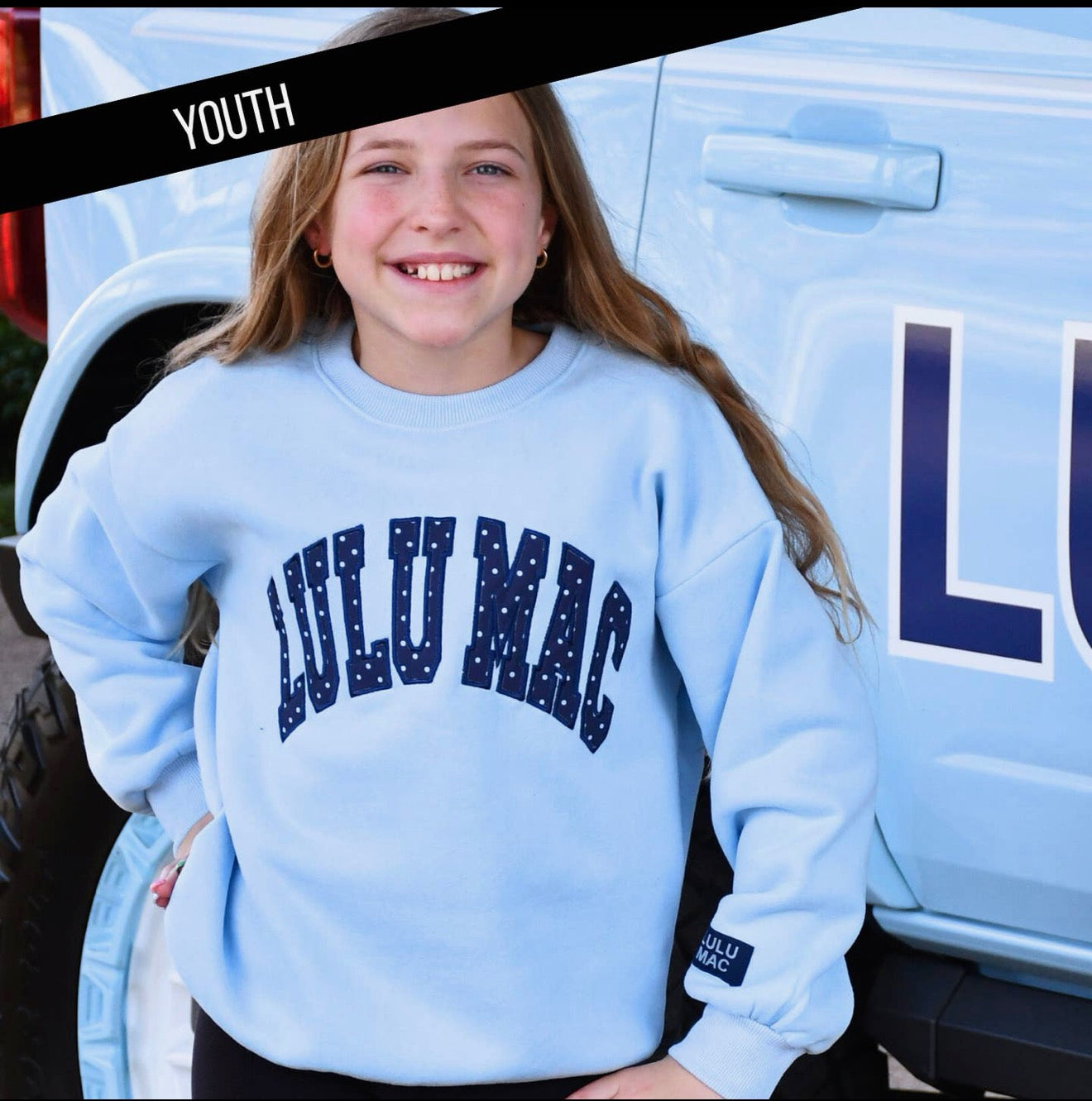 Lulu Mac Youth Light Blue/Navy Polka Dot Sweatshirt