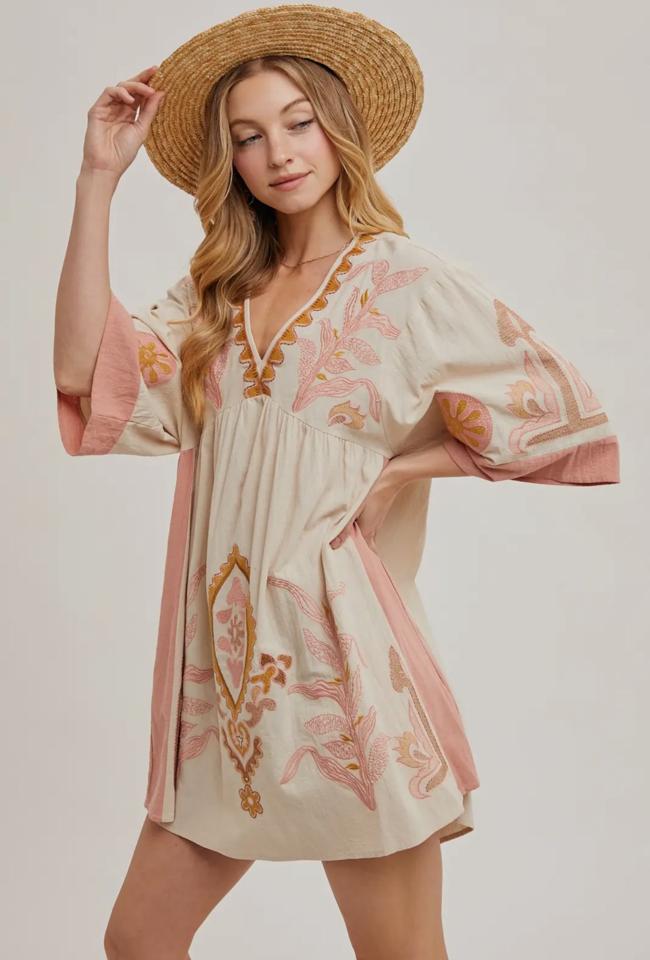 Boho Embroidered Babydoll Dress
