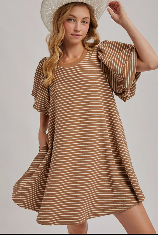 Puff Sleeve Striped Dress