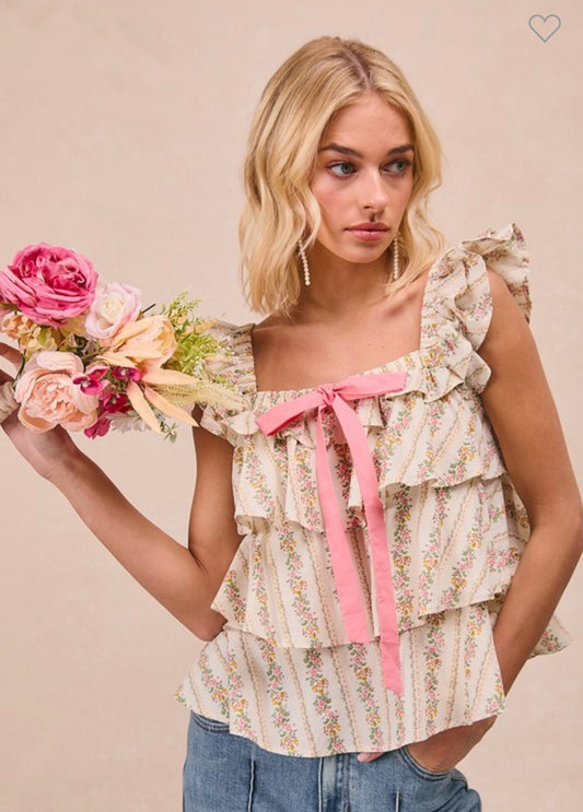 Floral Printed Bow Woven Vest