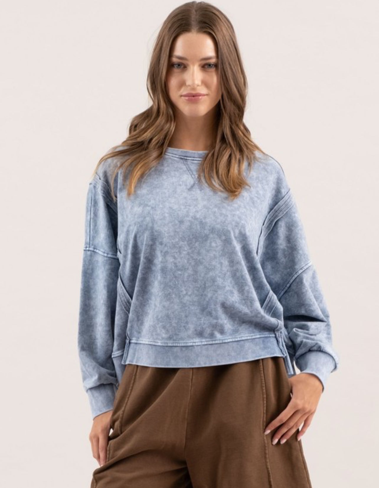 Washed Extended Shoulder Knit Top