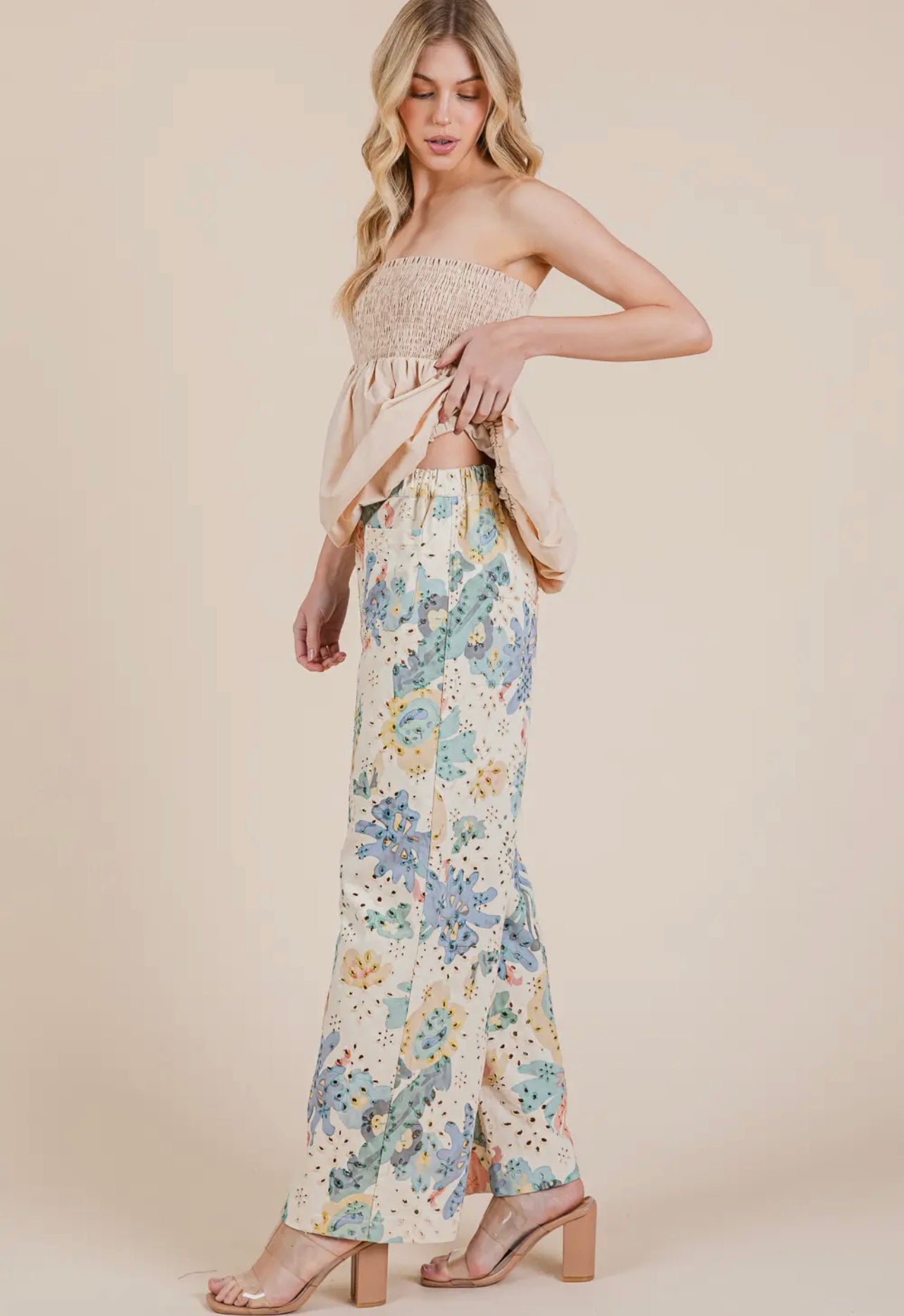 Floral Eyelet Straight Leg Pants