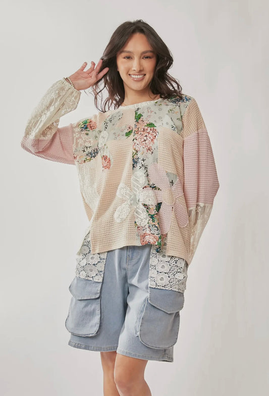 Lace Floral Mix Long Sleeved Top