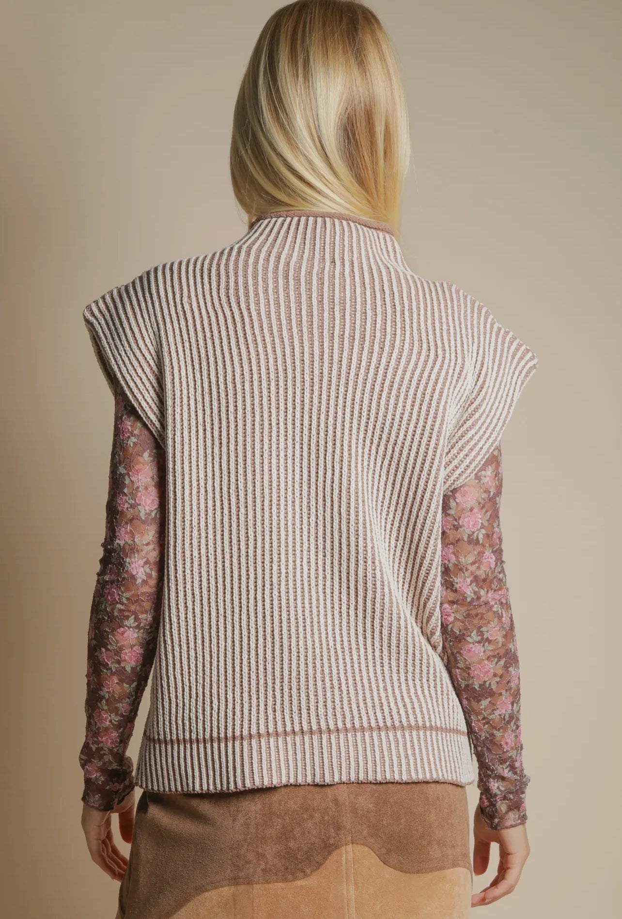 Two Toned Ribbed Sweater Vest - Talk of the Town