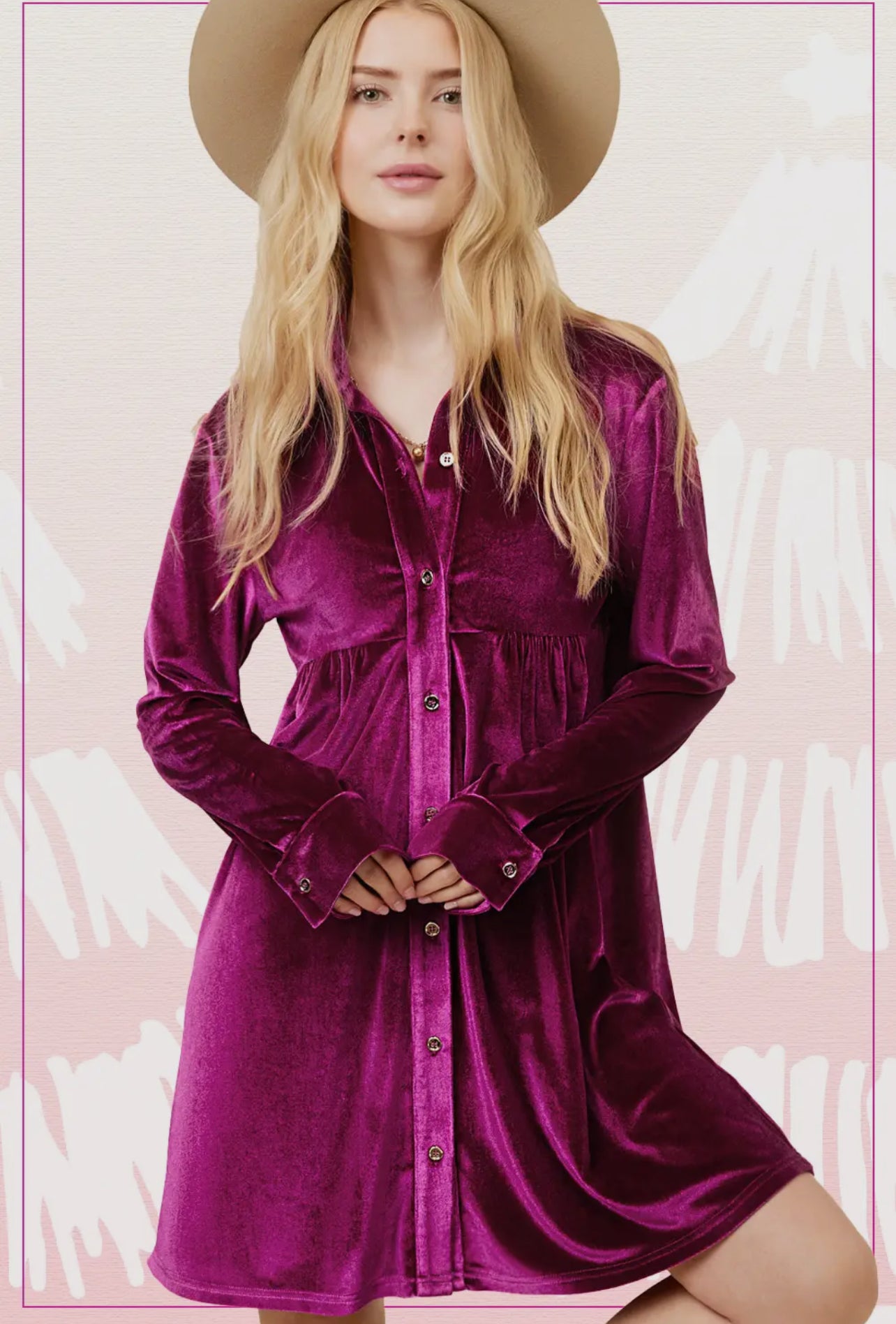 Soft Velvety Button Down Collar Dress