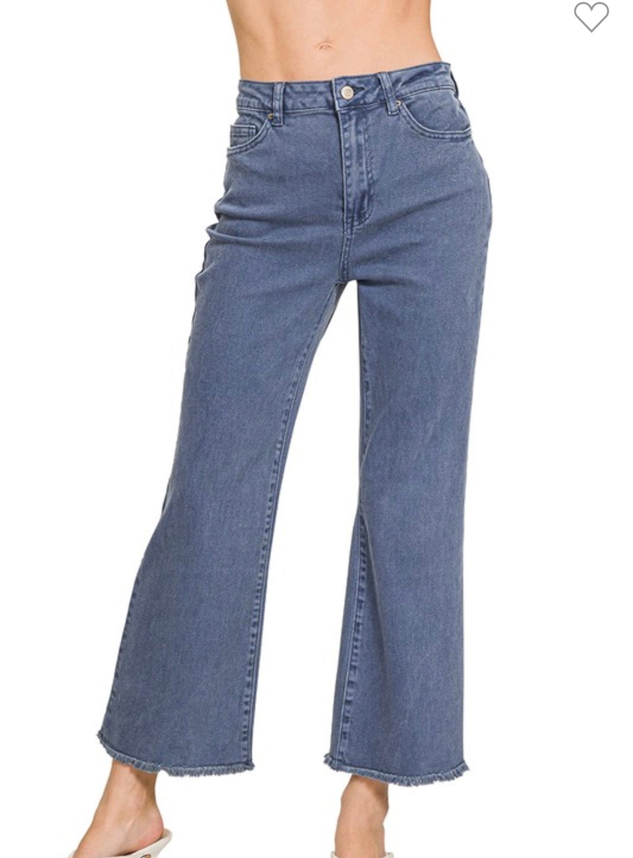 Acid Wash High Waisted Frayed Hem Straight Pants