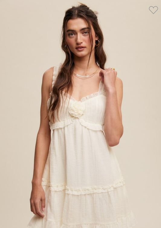 Sleeveless Mini Dress Ruffle/Rosette Detail