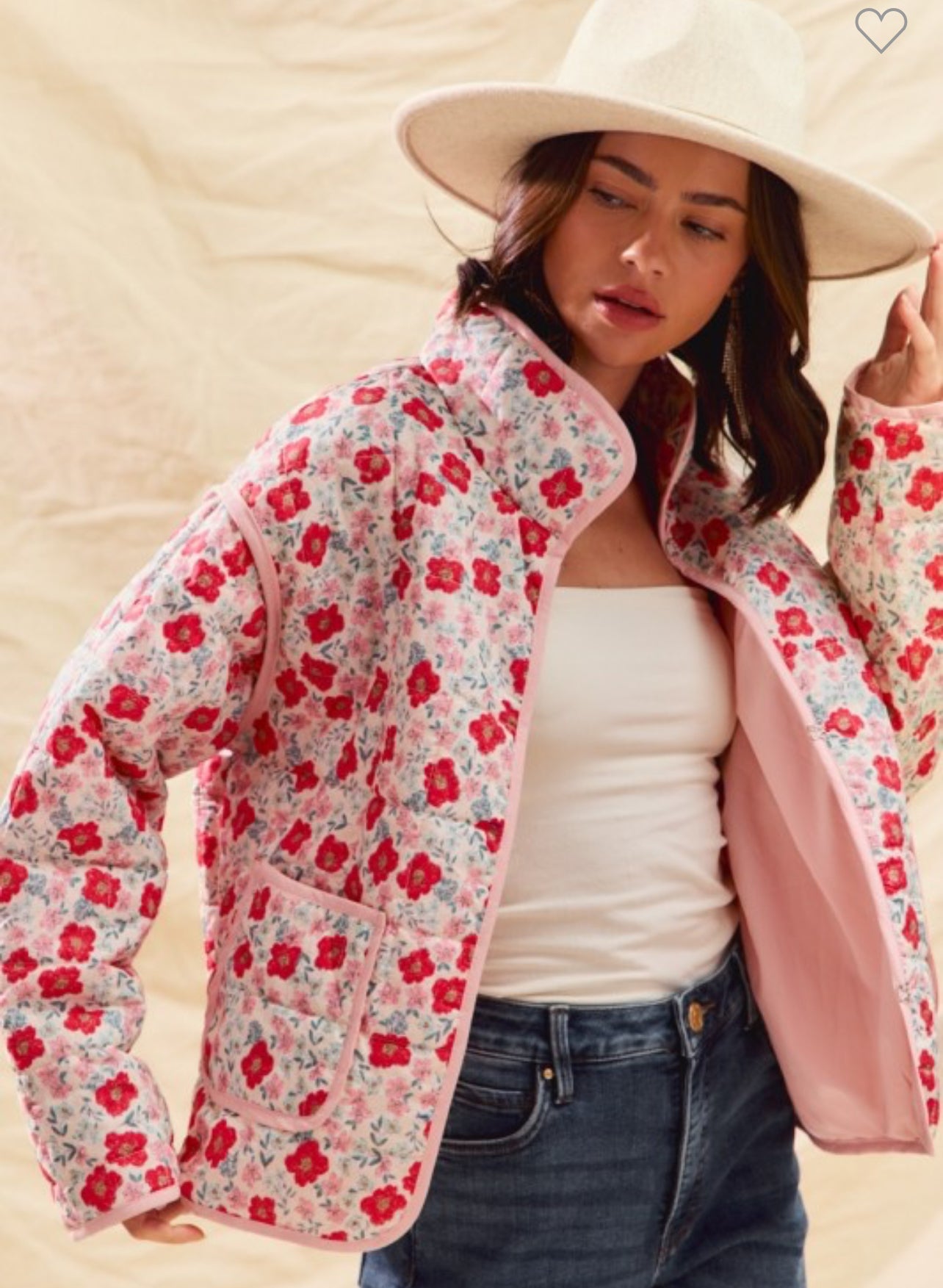 Floral Quilted High Neck Jacket with Pockets