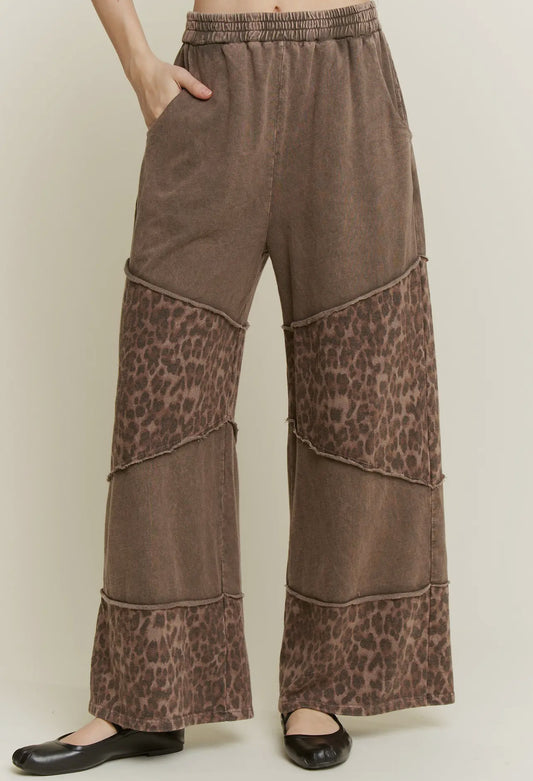 Mineral Washed Leopard Asymmetrical Tier Pants