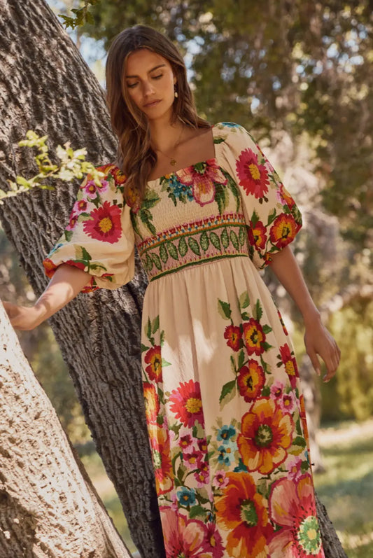 Plus Floral Border Printed Maxi Dress