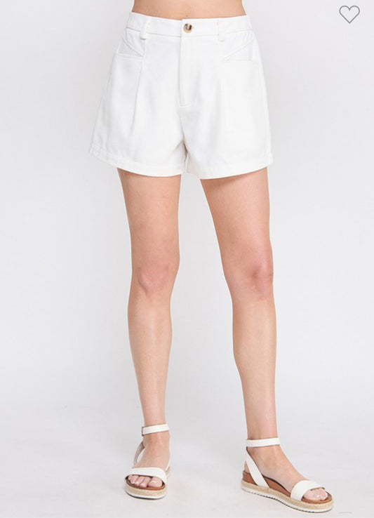 Twill Box Pleated Shorts