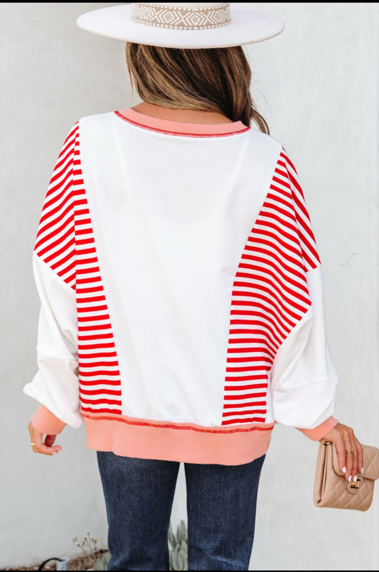 Red Striped Colorblock Oversized Sweatshirt