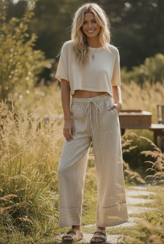 Woven Striped Wide Leg Pants