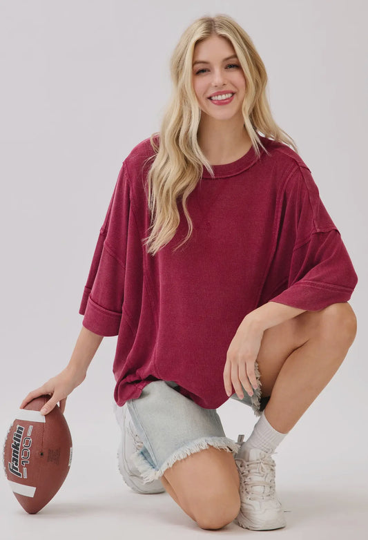 Game Day Mineral Washed Oversize Top