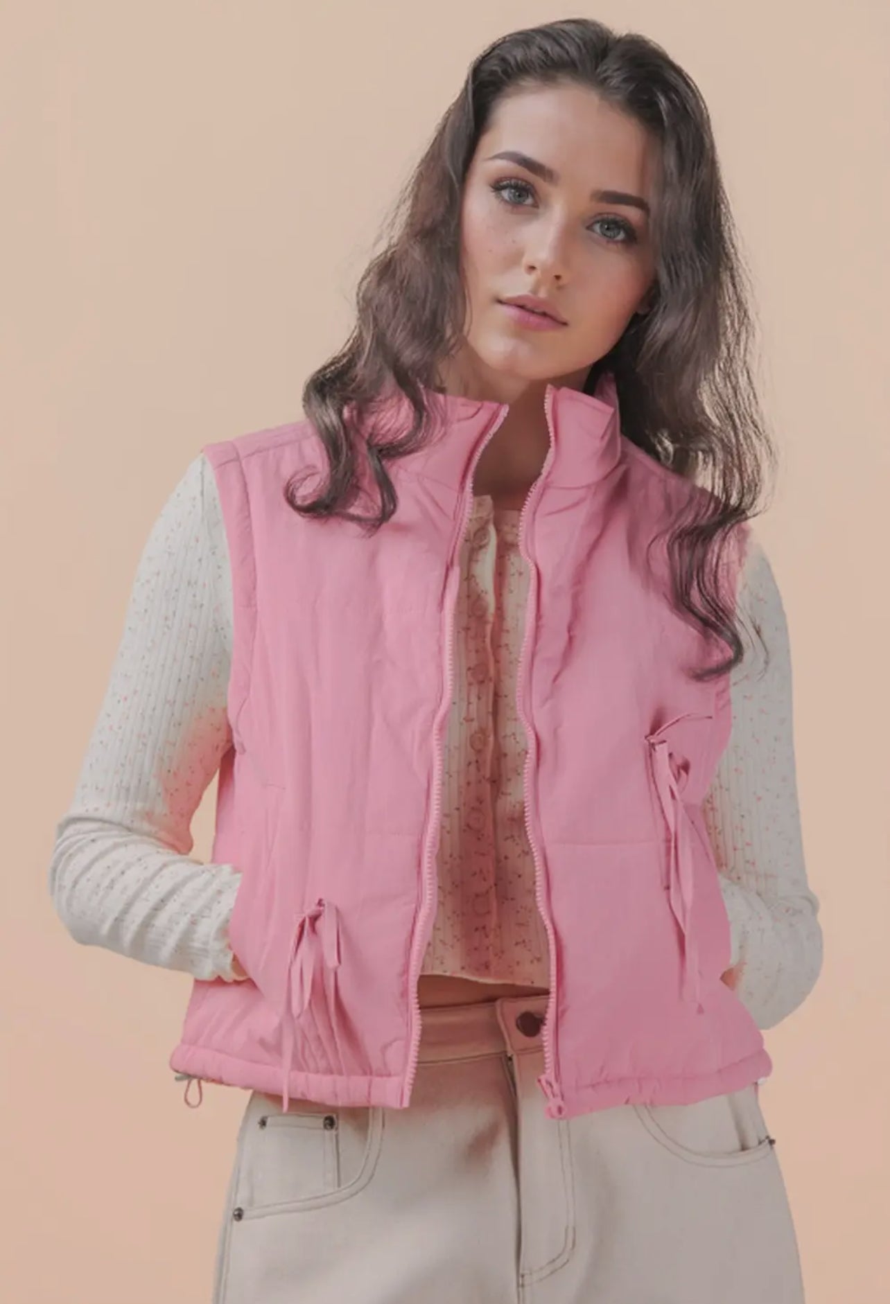 Tie Detail Mock Neck Puffer Vest