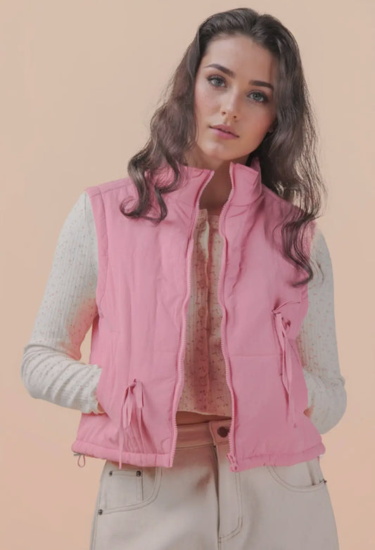 Tie Detail Mock Neck Puffer Vest