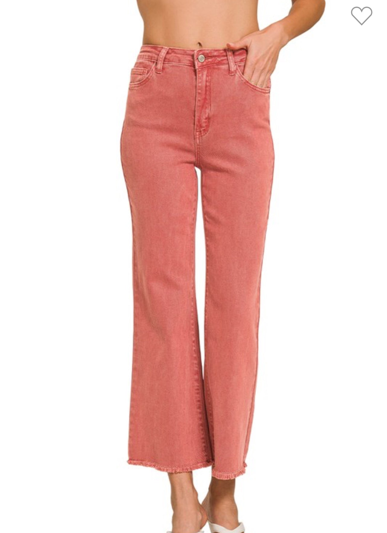 Acid Wash High Waisted Frayed Hem Straight Pants