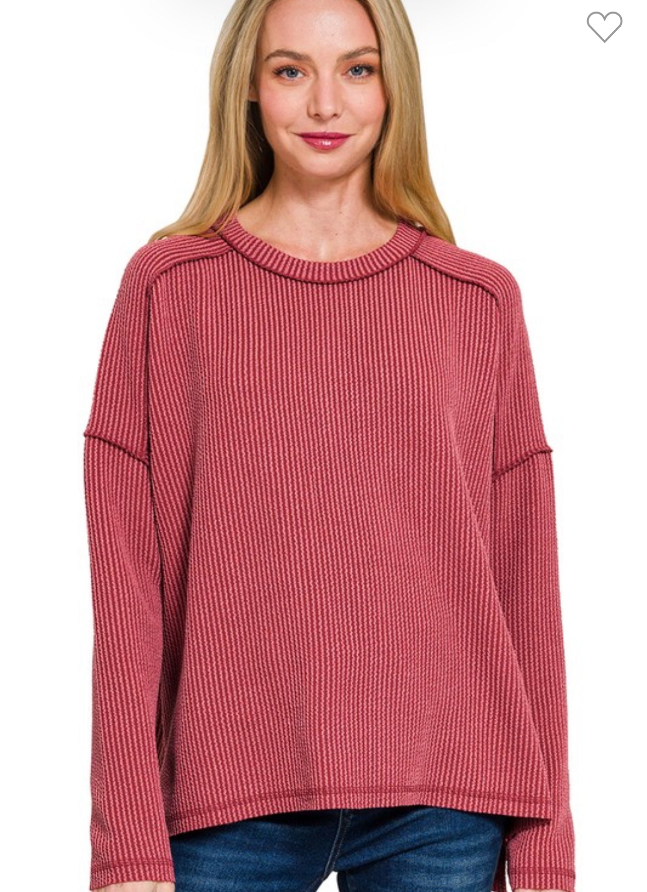 Ribbed Boat Neck Long Sleeved Top