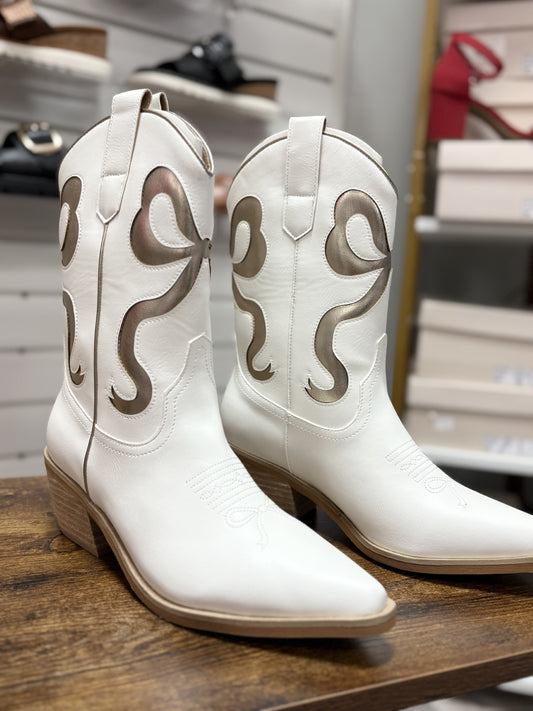 White - Gold Miriam Bow Booties